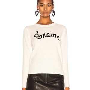 Frame Denim Cream Crewneck Sweater with Black Script